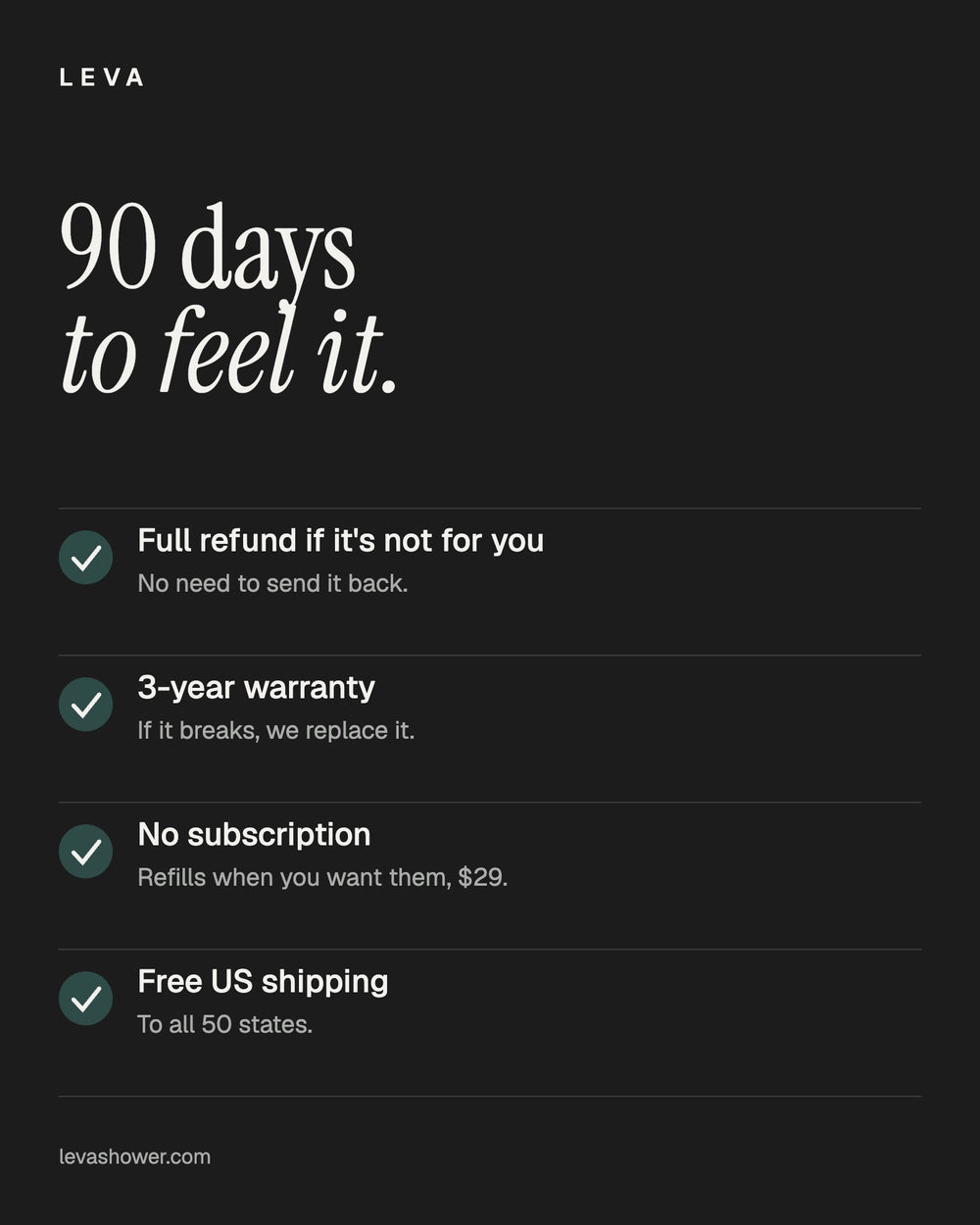 90 days to feel it, 3-year warranty, no subscription, free US shipping