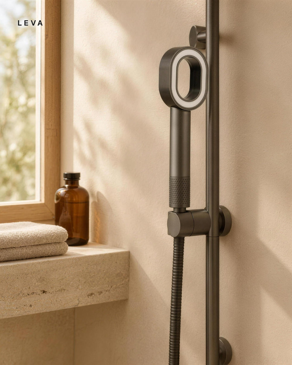 Leva mounted in a bathroom
